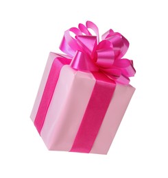 Photo of Gift box with pink bow isolated on white