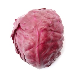 Leaf of ripe red cabbage on white background, top view