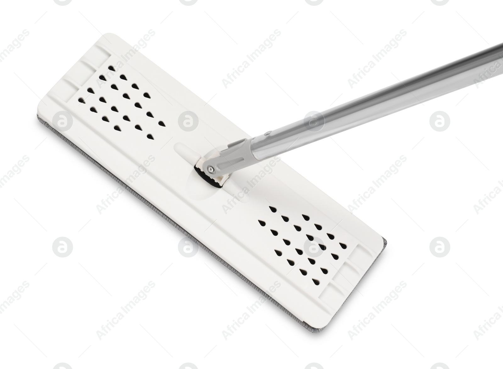 Photo of Mop with metal handle isolated on white, above view