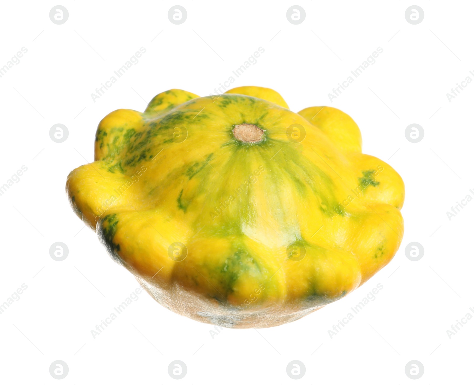 Photo of Fresh ripe yellow pattypan squash isolated on white