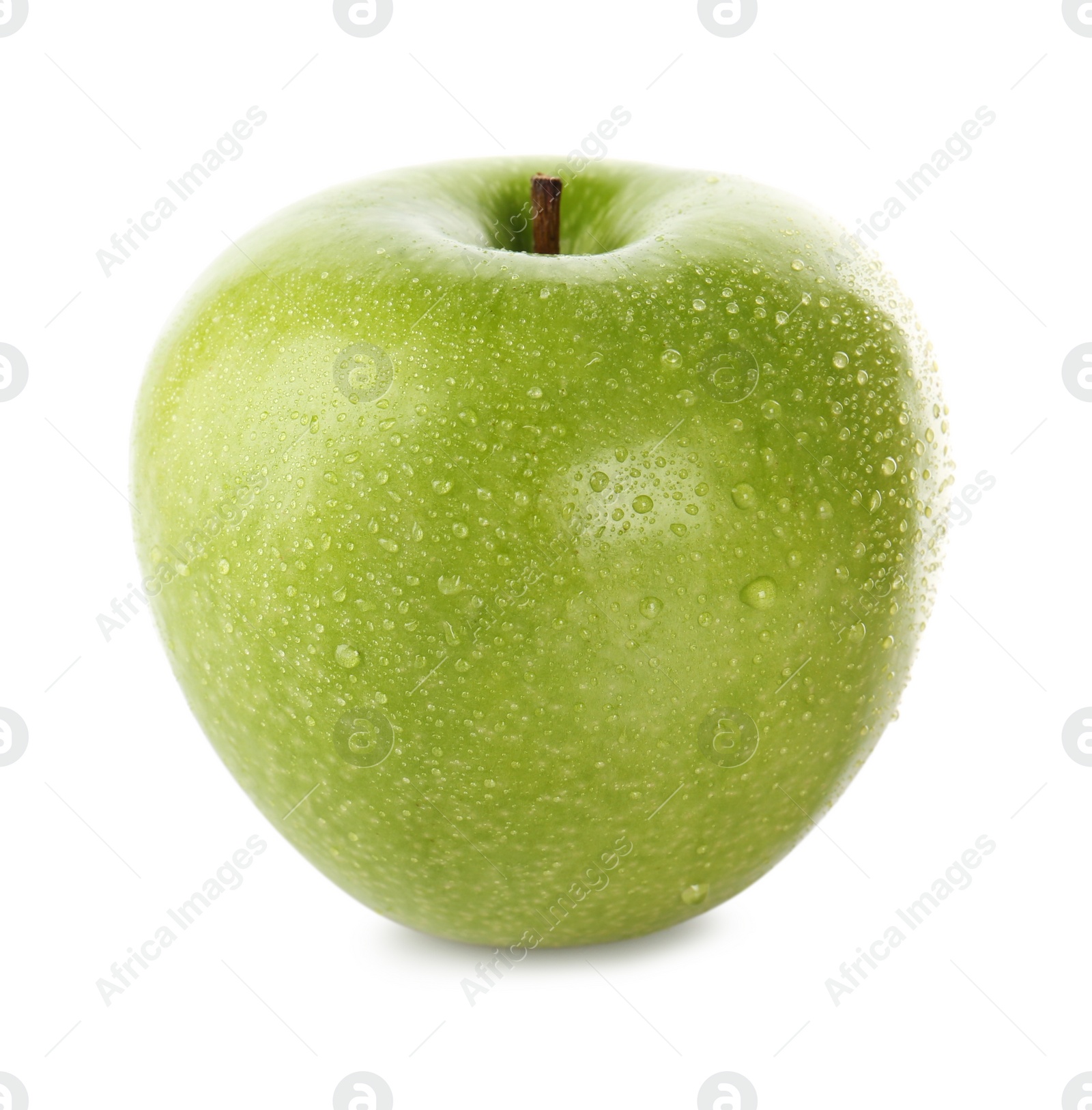 Photo of Fresh juicy green apple with water drops isolated on white