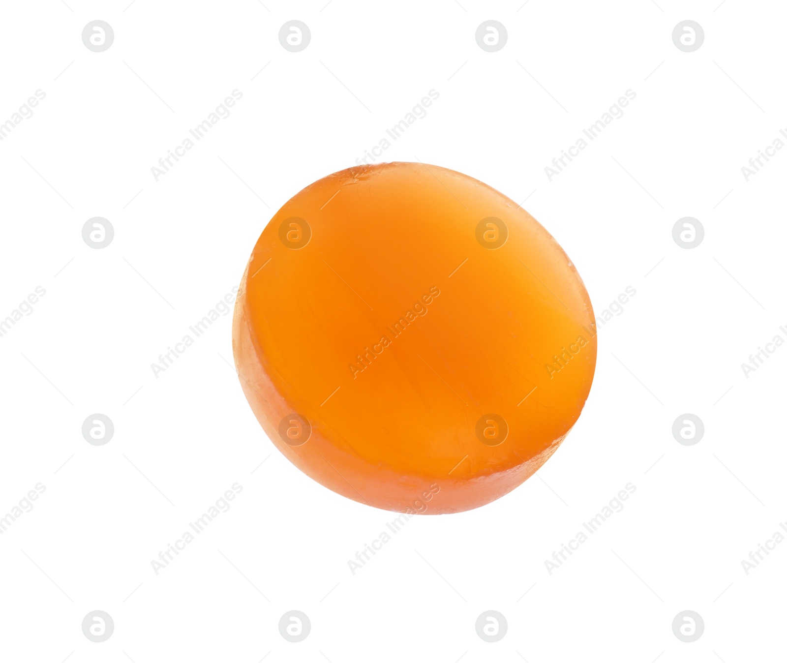 Photo of One orange cough drop isolated on white