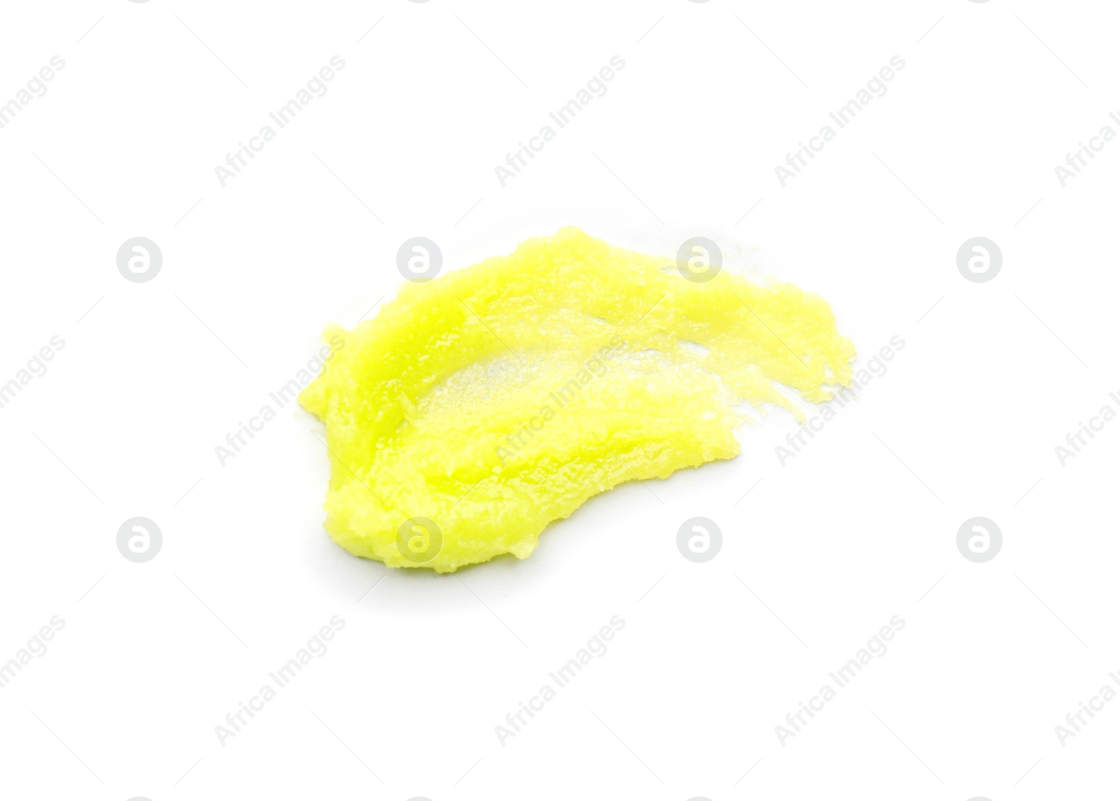 Photo of Smear of green body scrub isolated on white, top view