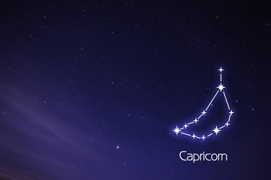 Capricornus (Capricorn) constellation. Stick figure pattern in starry night sky