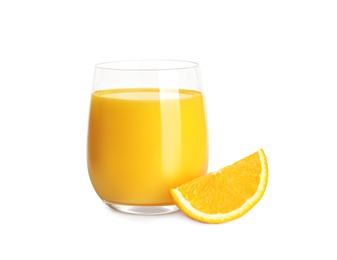 Photo of Freshly made orange juice isolated on white