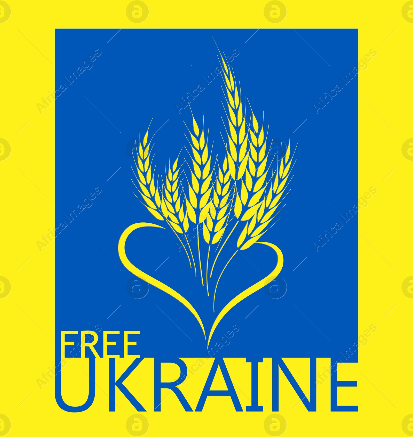 Illustration of Free Ukraine. Phrase and ears of wheat illustration in colors of Ukrainian flag