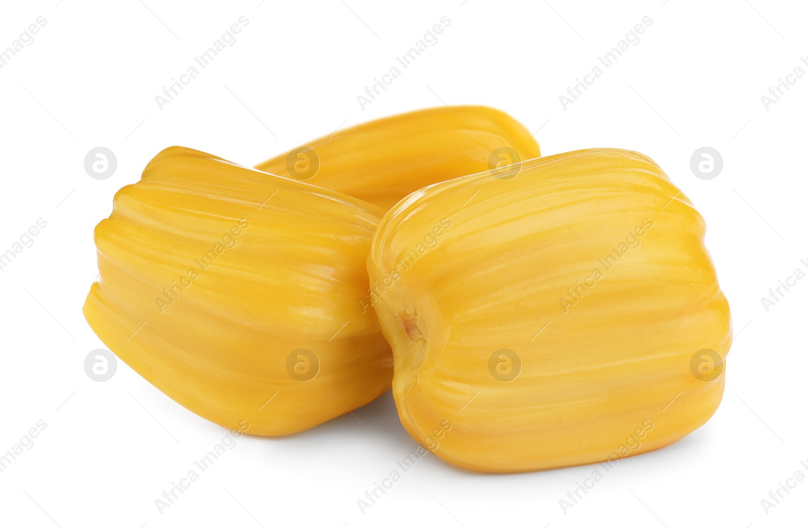 Photo of Delicious exotic jackfruit bulbs on white background