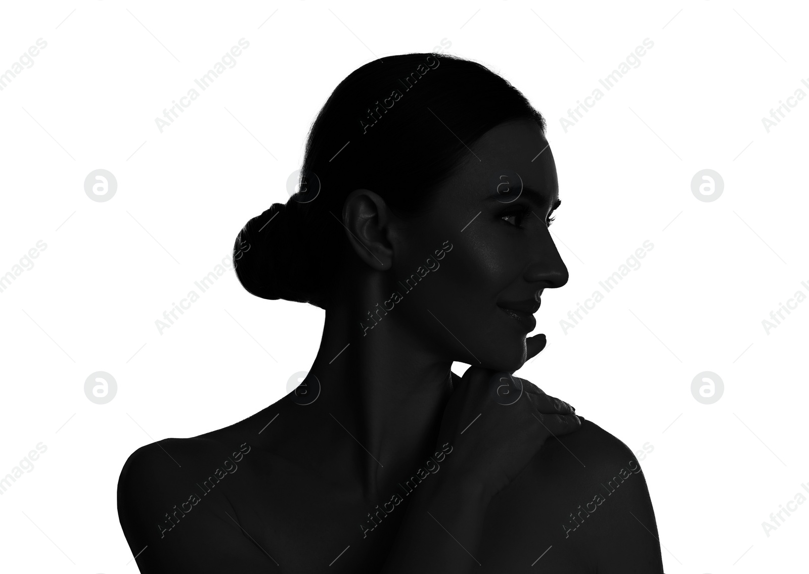 Image of Silhouette of woman isolated on white, profile portrait