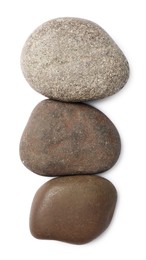 Group of different stones on white background, top view