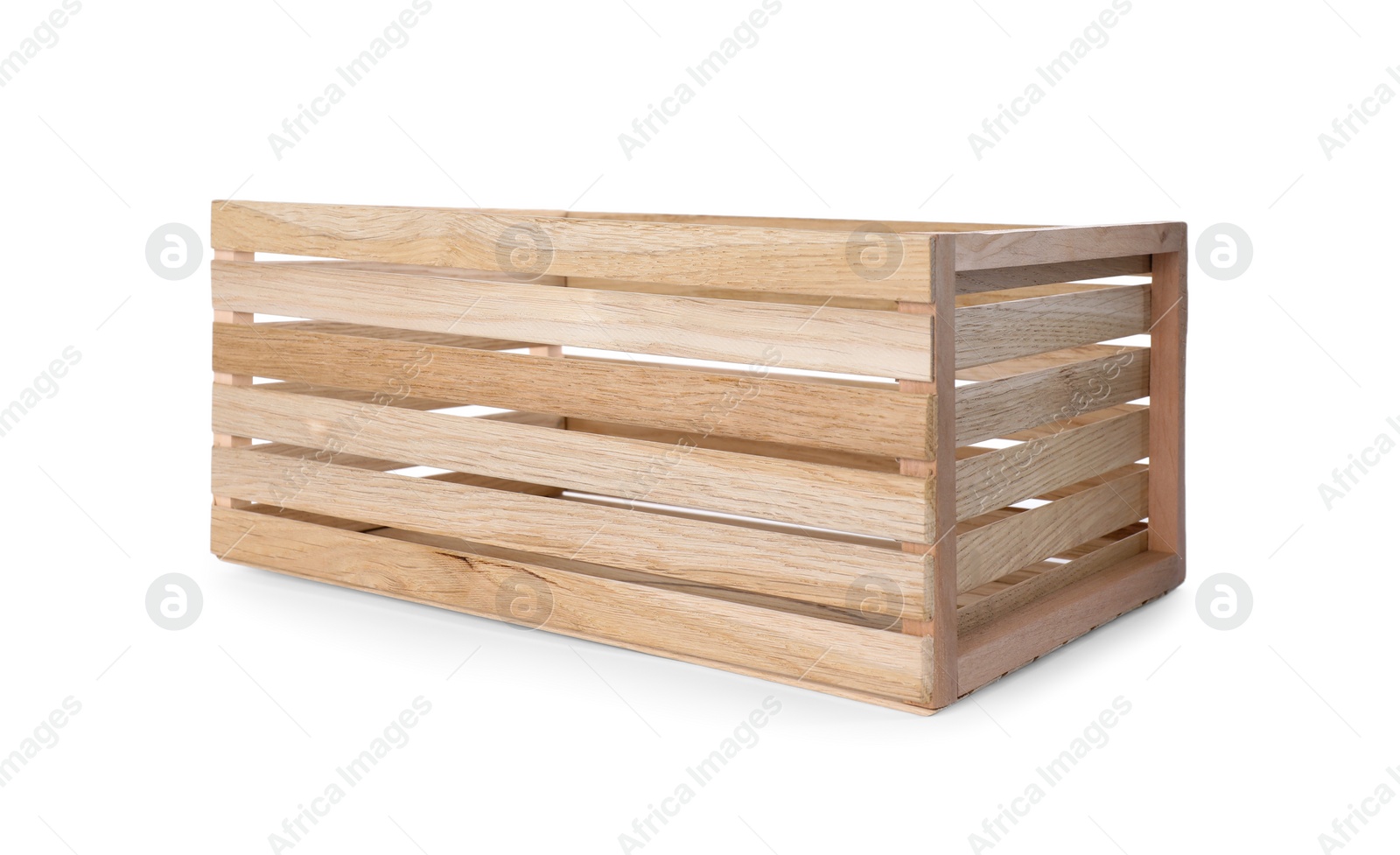 Photo of New empty wooden crate isolated on white