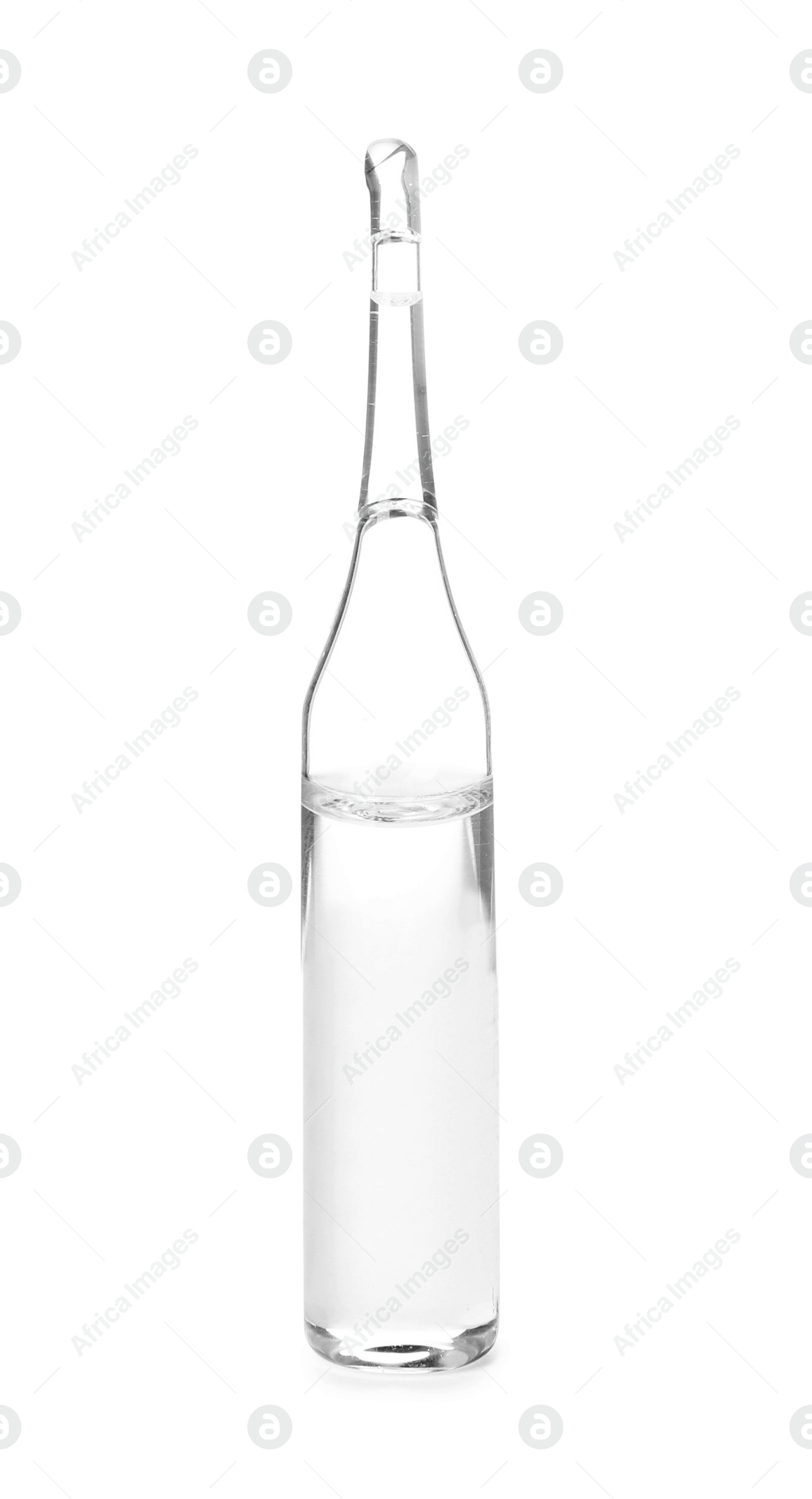 Photo of Medical ampoule with solution for injection on white background