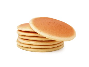 Stack of delicious pancakes isolated on white