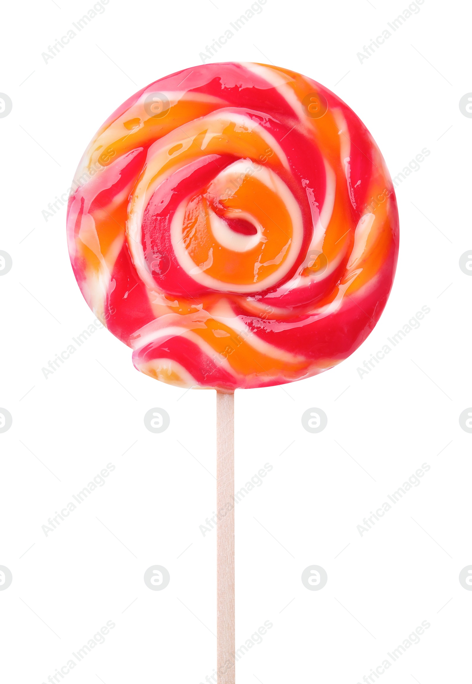 Photo of Stick with colorful lollipop swirl isolated on white