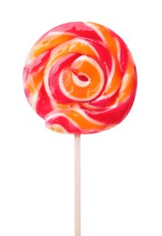 Photo of Stick with colorful lollipop swirl isolated on white