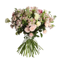 Beautiful bouquet of fresh flowers isolated on white