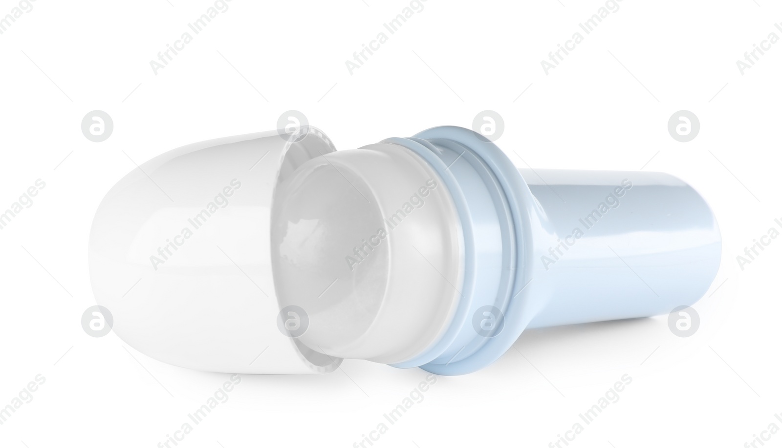 Photo of Open plastic deodorant container on white background