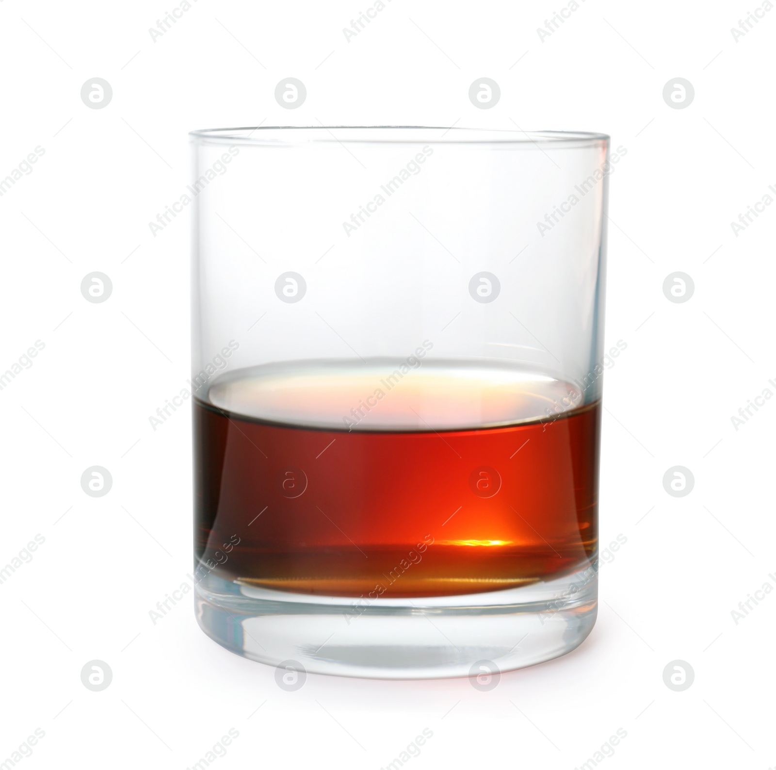 Photo of Glass of scotch whiskey on white background