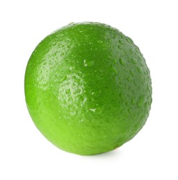 Photo of Fresh green ripe lime with water drops isolated on white