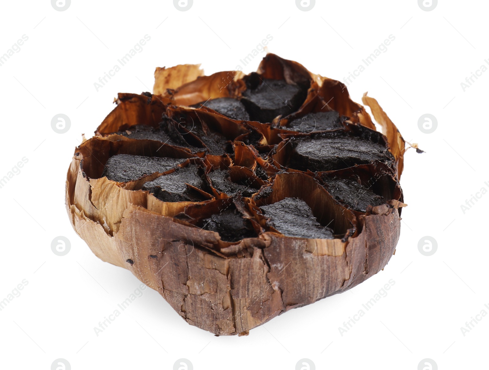 Photo of Organic fermented black garlic isolated on white