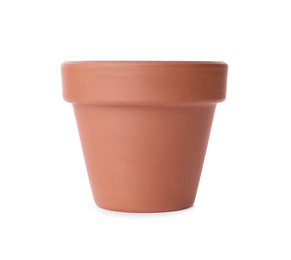 Stylish terracotta flower pot isolated on white