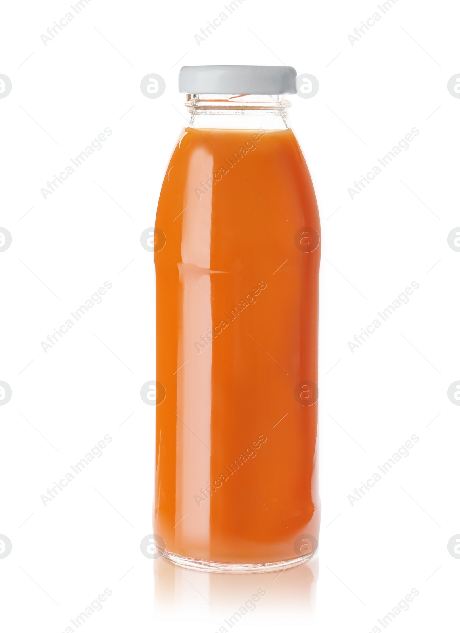 Photo of Bottle with fresh juice on white background