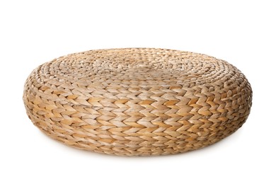 Photo of One stylish wicker pouf isolated on white