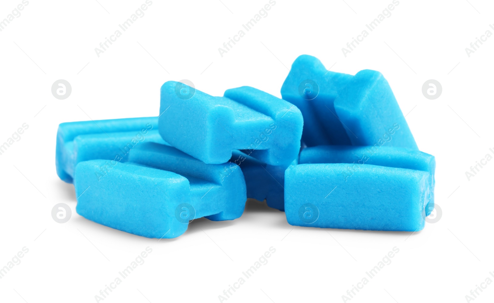 Photo of Tasty blue bubble gums isolated on white