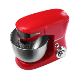 Photo of Modern red stand mixer isolated on white