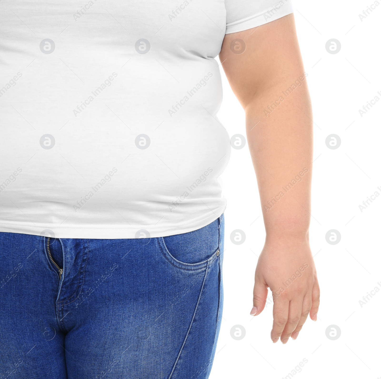 Photo of Overweight woman on white background