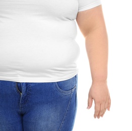 Photo of Overweight woman on white background