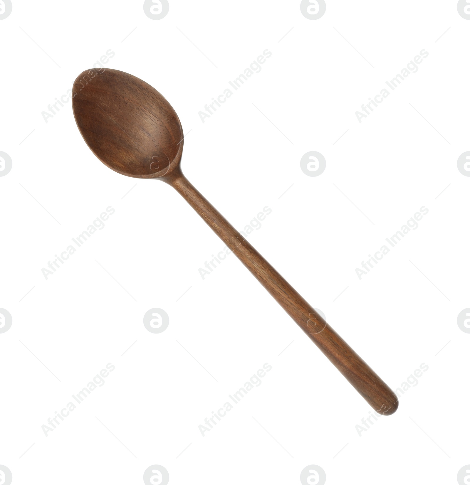 Photo of One empty wooden spoon isolated on white