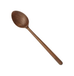 Photo of One empty wooden spoon isolated on white