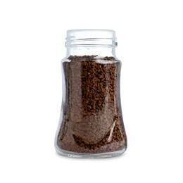 Photo of Glass jar of instant coffee isolated on white