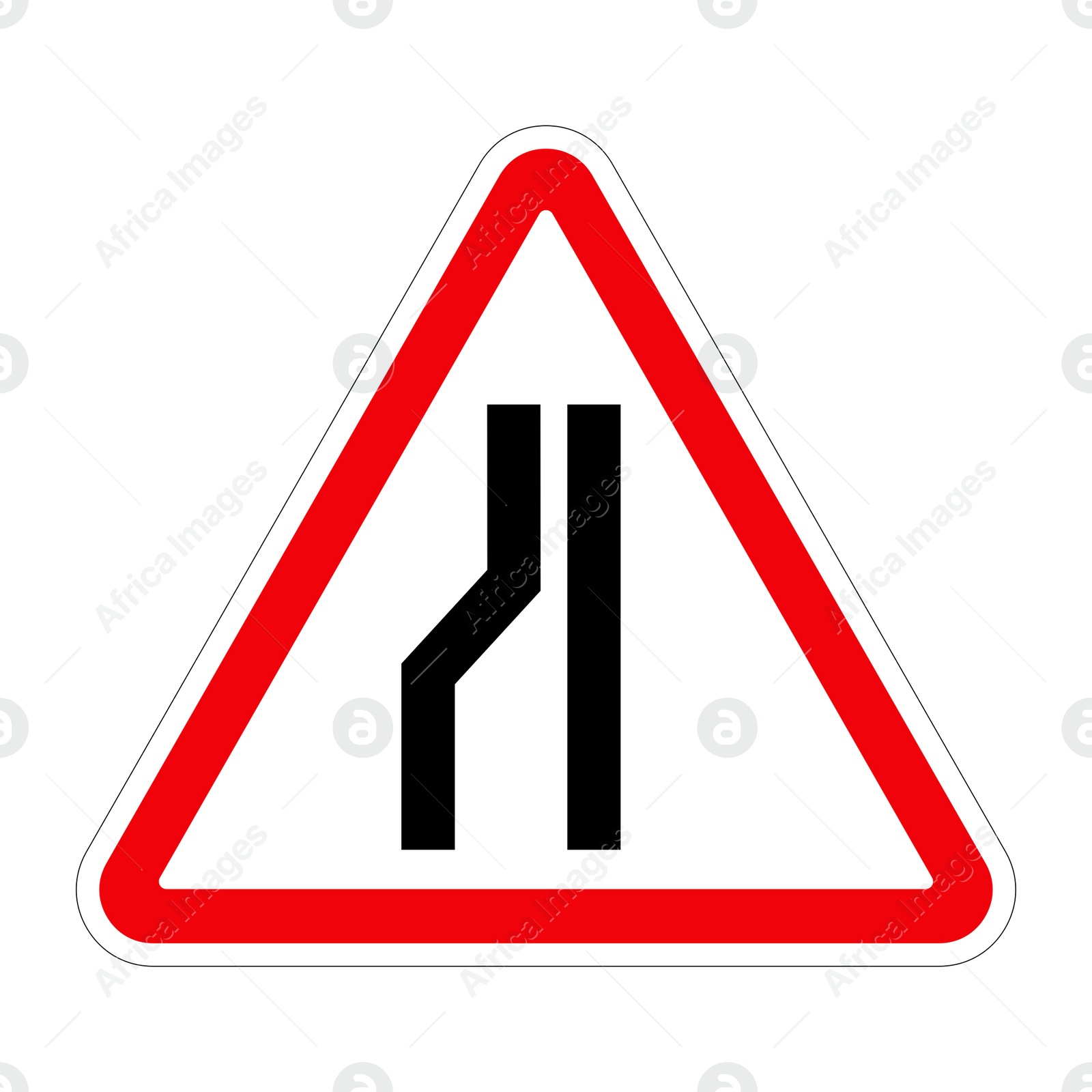 Illustration of Traffic sign ROAD NARROWS ON LEFT on white background, illustration 