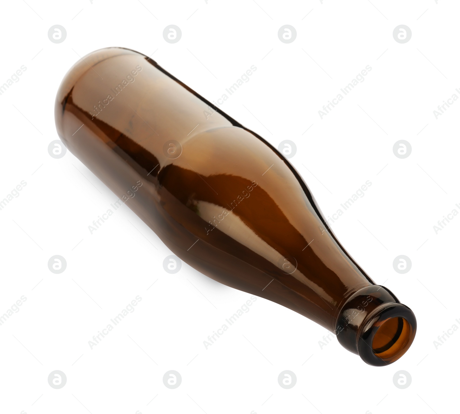 Photo of One empty brown beer bottle isolated on white