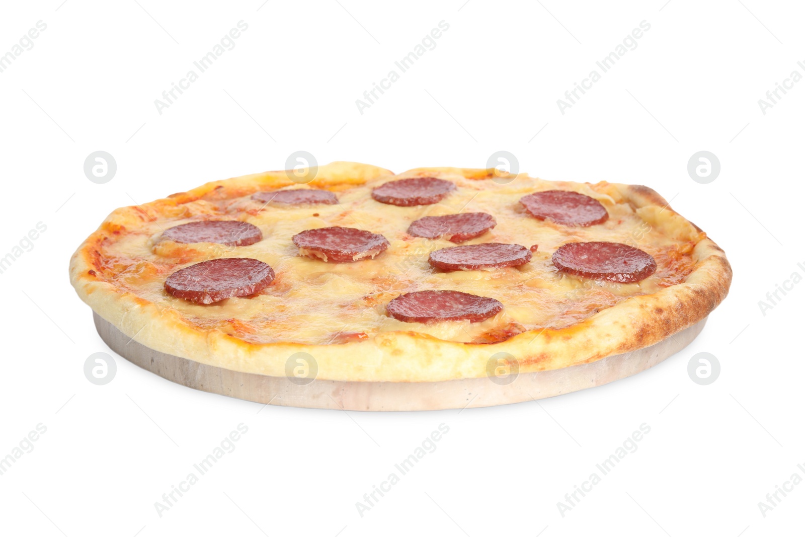 Photo of Tasty fresh pepperoni pizza isolated on white