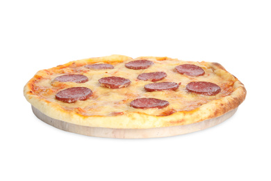 Photo of Tasty fresh pepperoni pizza isolated on white