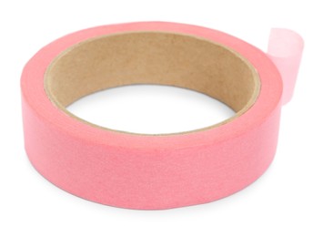 Roll of pink adhesive tape isolated on white