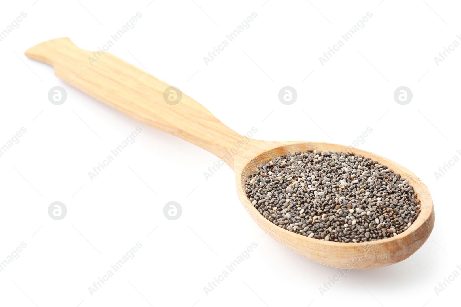 Photo of Spoon of chia seeds isolated on white