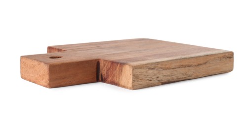 Photo of One wooden cutting board on white background