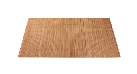 Photo of New clean bamboo mat isolated on white