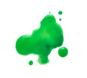 Photo of Blot of green watercolor paint isolated on white, top view