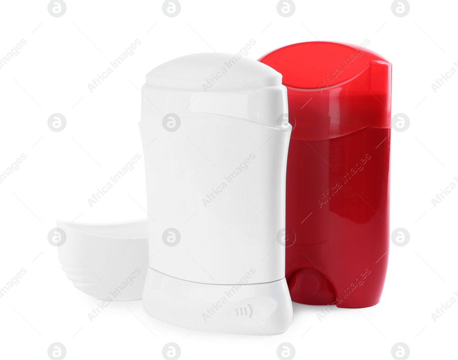 Photo of Natural deodorants on white background. Skin care