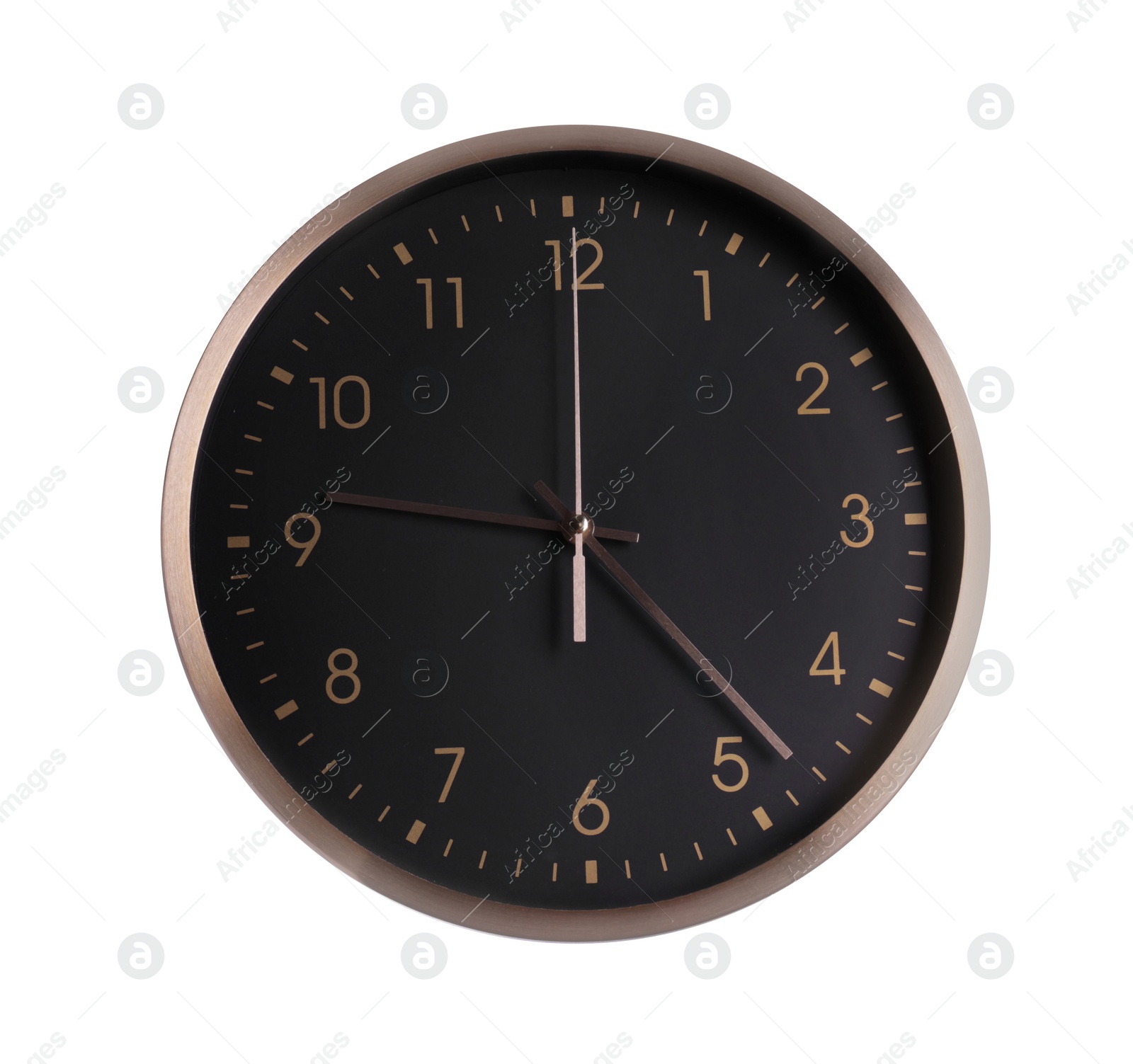 Photo of Stylish round clock isolated on white. Interior element