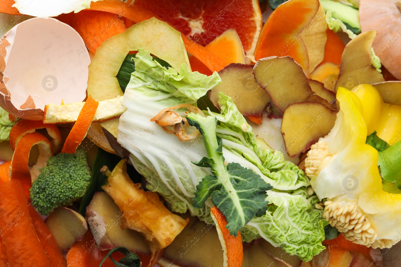 Photo of Pile of organic waste for composting as background, closeup