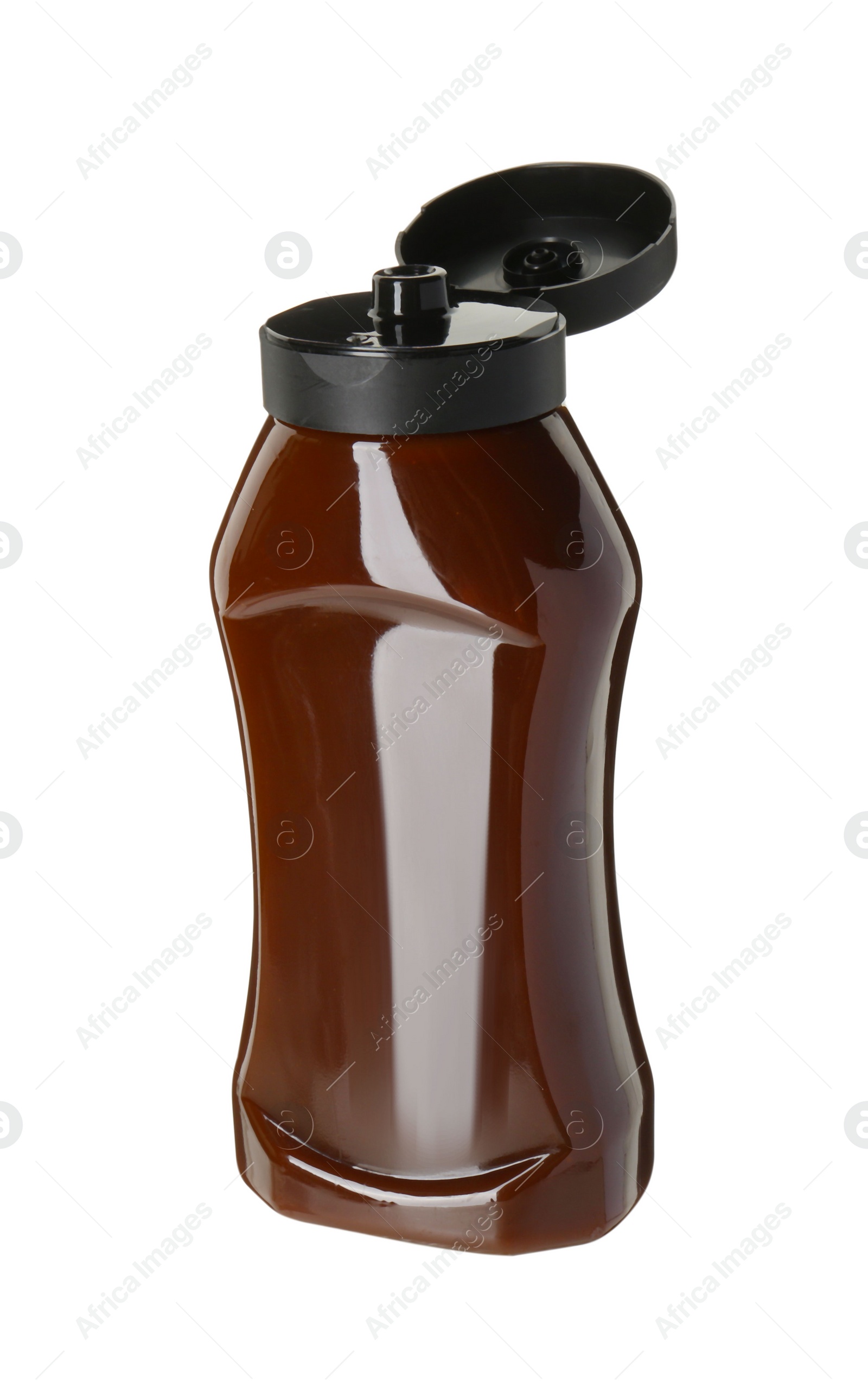 Photo of Tasty barbecue sauce in bottle isolated on white