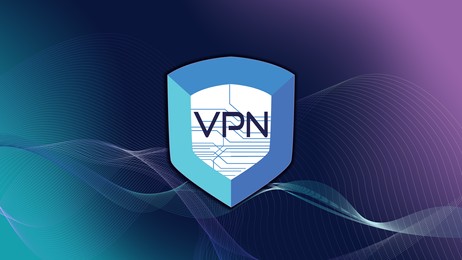 Concept of secure network connection. Acronym VPN on color background, illustration