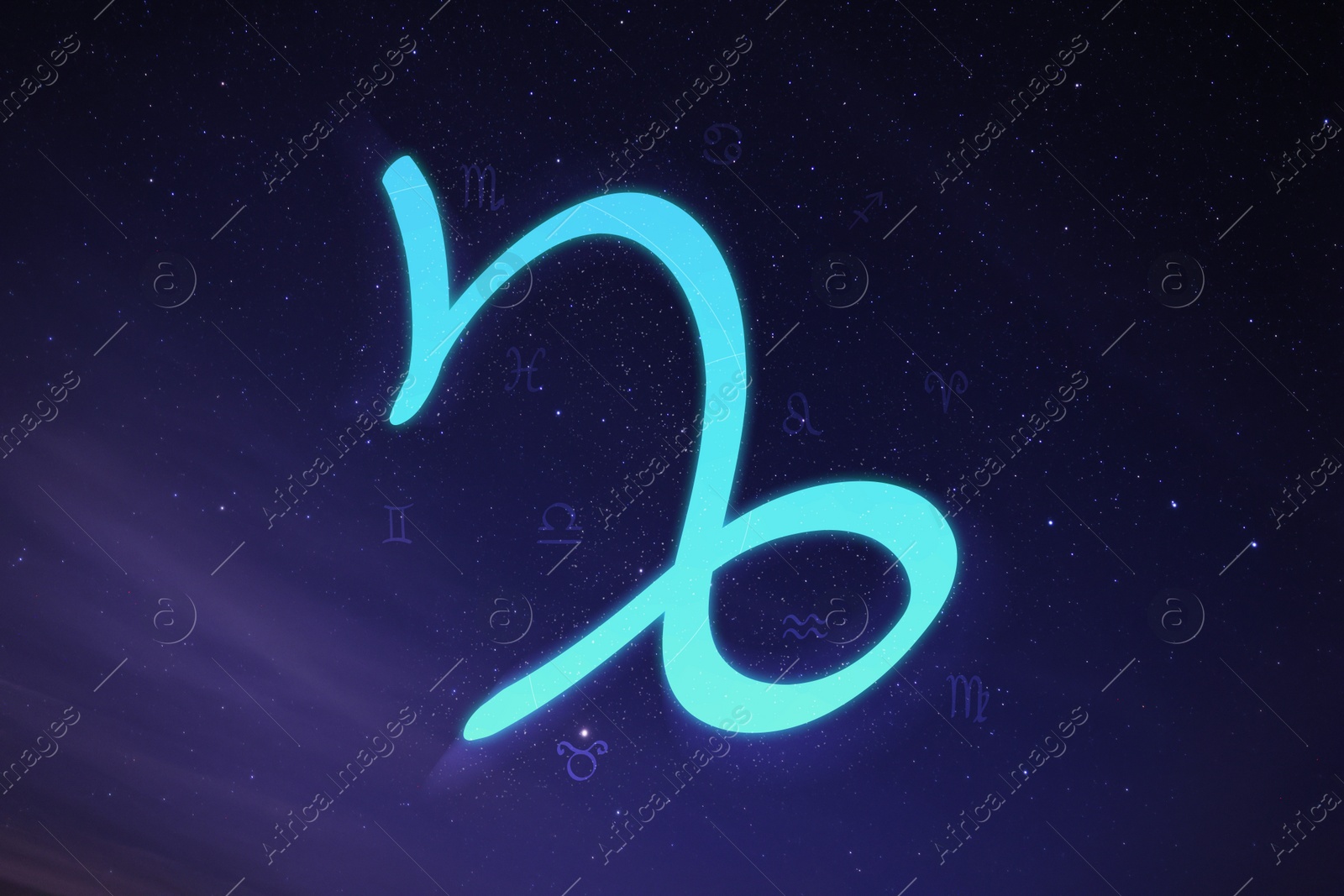 Illustration of Capricorn astrological sign in night sky with beautiful sky