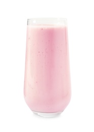 Photo of Delicious fig smoothie in glass on white background