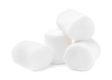 Photo of Pile of delicious puffy marshmallows on white background